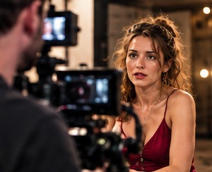 Camera Acting: Spielerin vor laufender Filmkamera